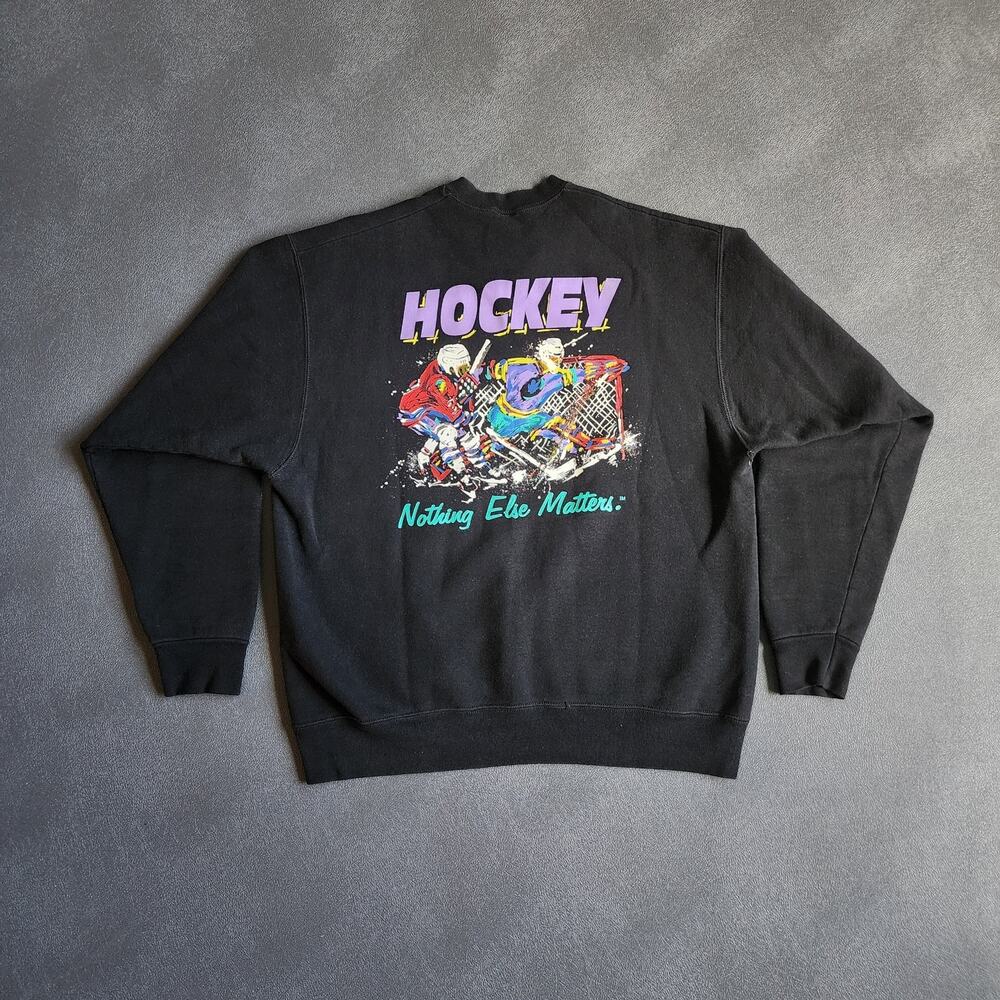 Vintage 90's Hockey Nothing Else Matters Black Sweatshirt XL